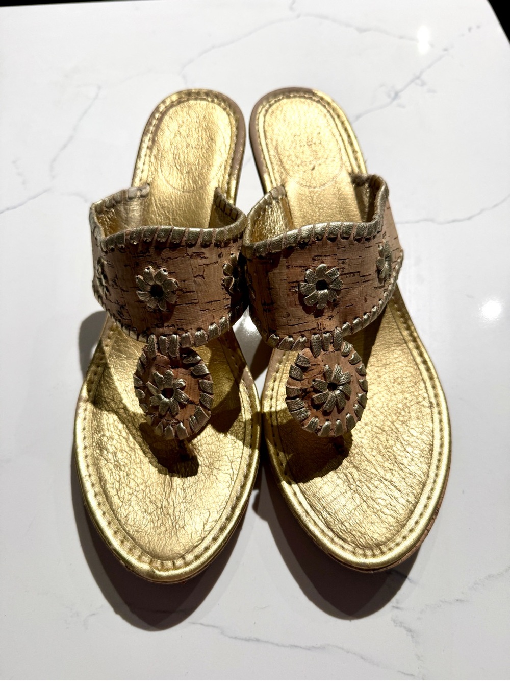 Cork Jack Rogers Gold Wedge Sandal
